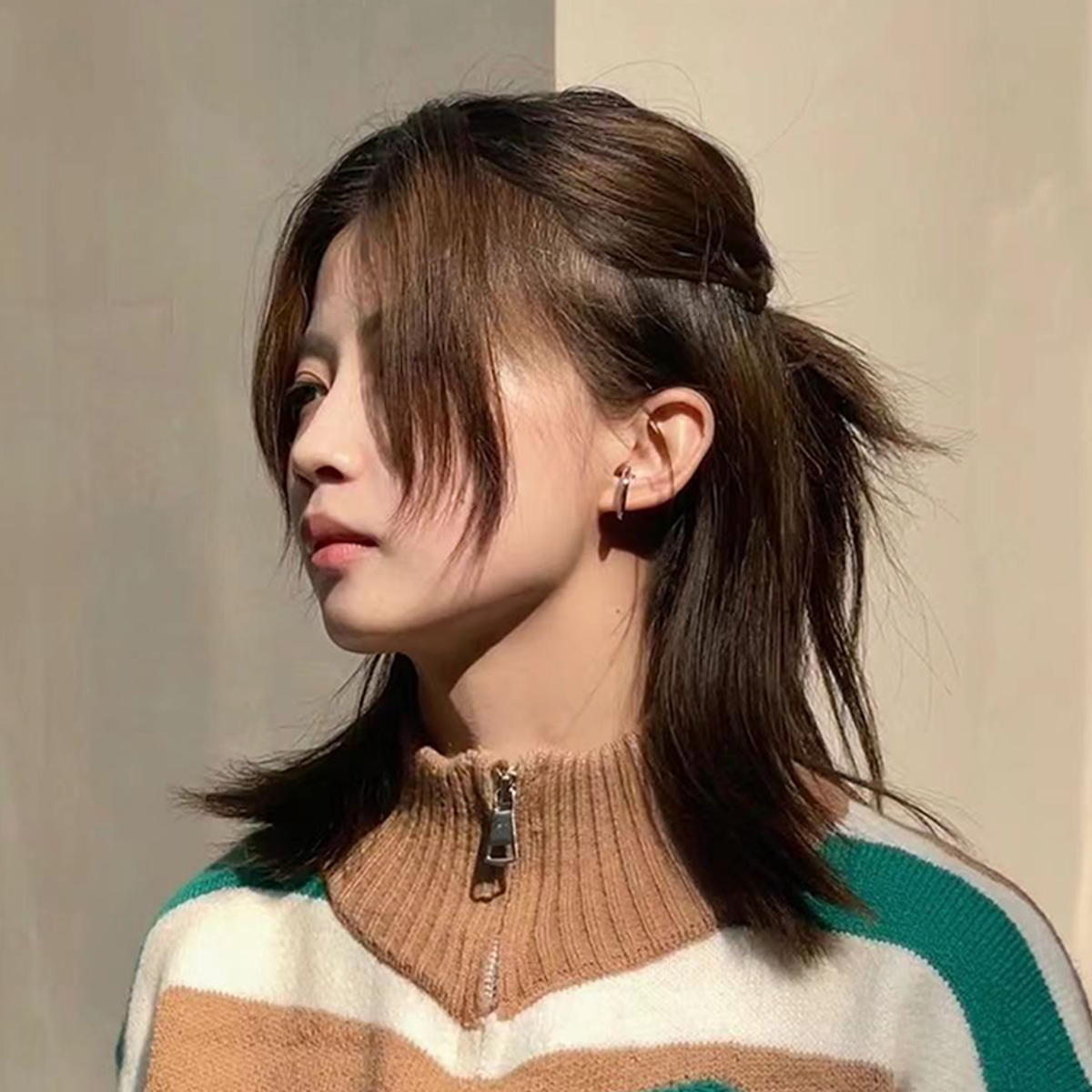 假发男半扎狼尾武士头复古中长发鲻鱼头中性发套自然透气全头套式