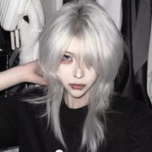 假发长狼尾银灰鲻鱼头男女通用拖尾狼尾中长发韩系蓬松显脸小头套