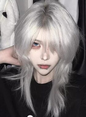 假发长狼尾银灰鲻鱼头男女通用拖尾狼尾中长发韩系蓬松显脸小头套