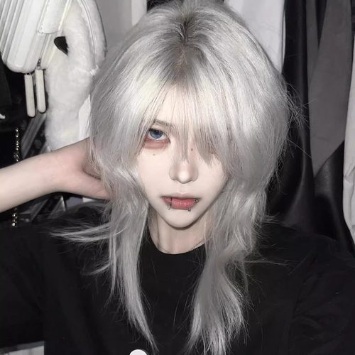假发长狼尾银灰鲻鱼头男女通用拖尾狼尾中长发韩系蓬松显脸小头套