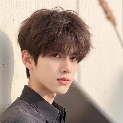 浅棕色微分碎盖男生假发韩系短直发氛围帅哥齐碎刘海蓬松整顶头套