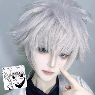 奇犽cos假毛全职猎人微分碎盖假毛白毛短直发毛胚打毛顶整顶头套