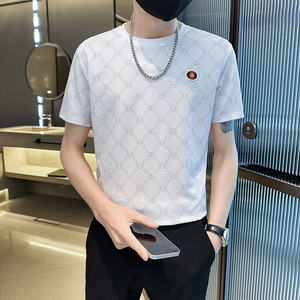 24夏季短袖T恤男 韩版潮流精神小伙菱形格打底衫LTX52058-P55图片