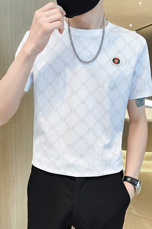 24夏季短袖T恤男韩版潮流精神小伙菱形格打底衫LTX52058-P55,男装T恤,电商A209