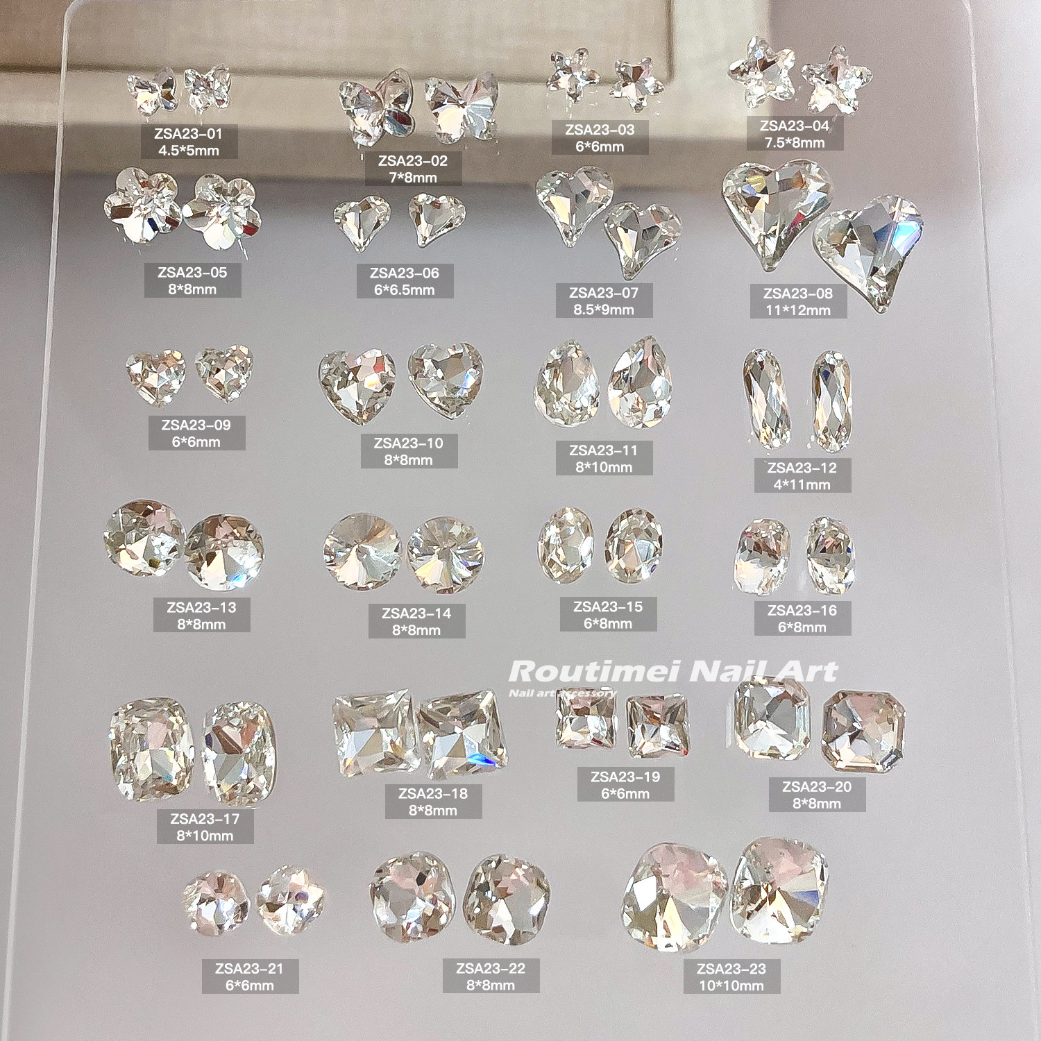 美甲饰品新款白色透底异形钻饰透明肥方爱心高级爆闪百搭美甲饰品