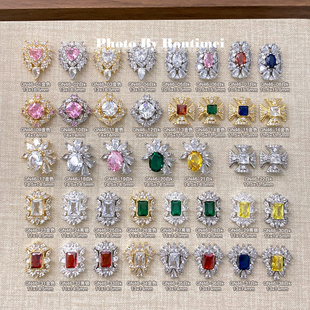 新款美甲锆石高级轻奢款式爆闪成品百搭方钻十字架指甲饰品四边形