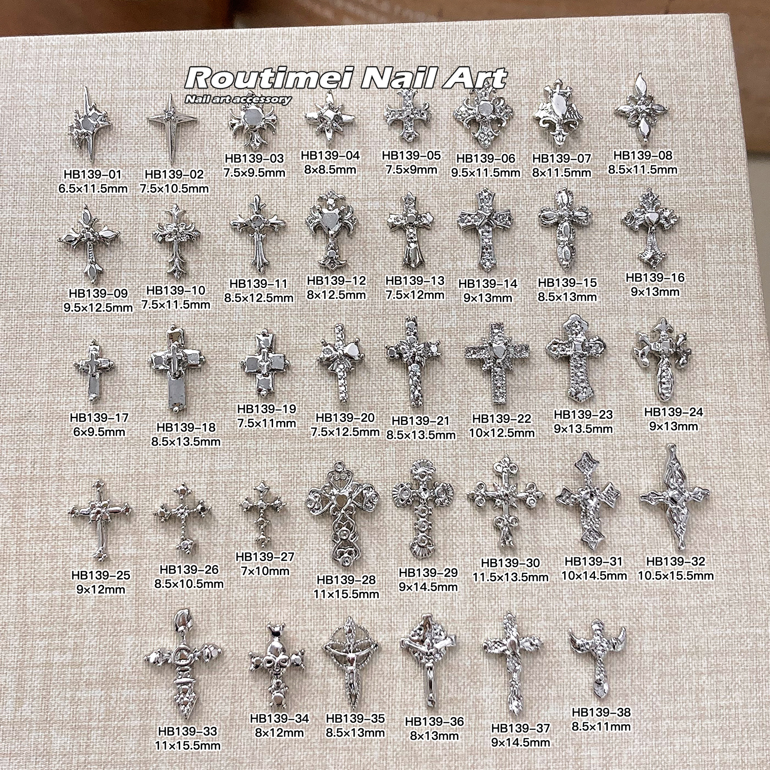 美甲新款合金十字架系列高级百搭朋克指甲饰品细闪星芒十字架饰品