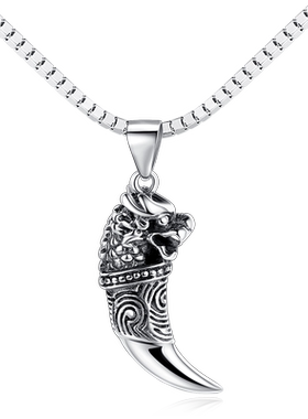 霸气狼牙个性纯银男士项链