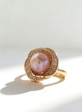 天然淡水珍珠戒指极光爱迪生彩珠重工镶嵌戒指10-11mm酬宾孤品