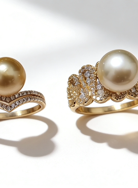 天然海水南洋金珠戒指10-11mm设计款S925银新年礼物首选孤品