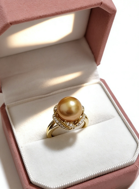 南洋金珠天然珍珠戒指S925银金色简约可调节11.7mm亏本无鉴赏孤品
