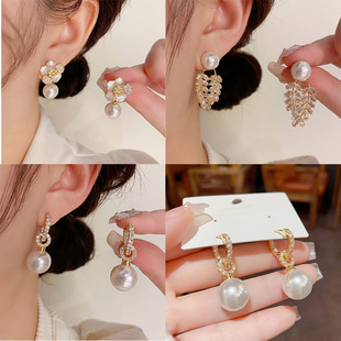 中式轻奢气质精致微镶圆形花朵珍珠耳坠镀925银独特百搭耳环耳钉