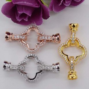 DIY饰品配件925镀银扣微镶锆石奢华可开合 珍珠手链项链扣连接扣