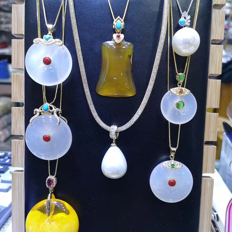 DIY平安扣吊坠圆形镶嵌蜜蜡银托