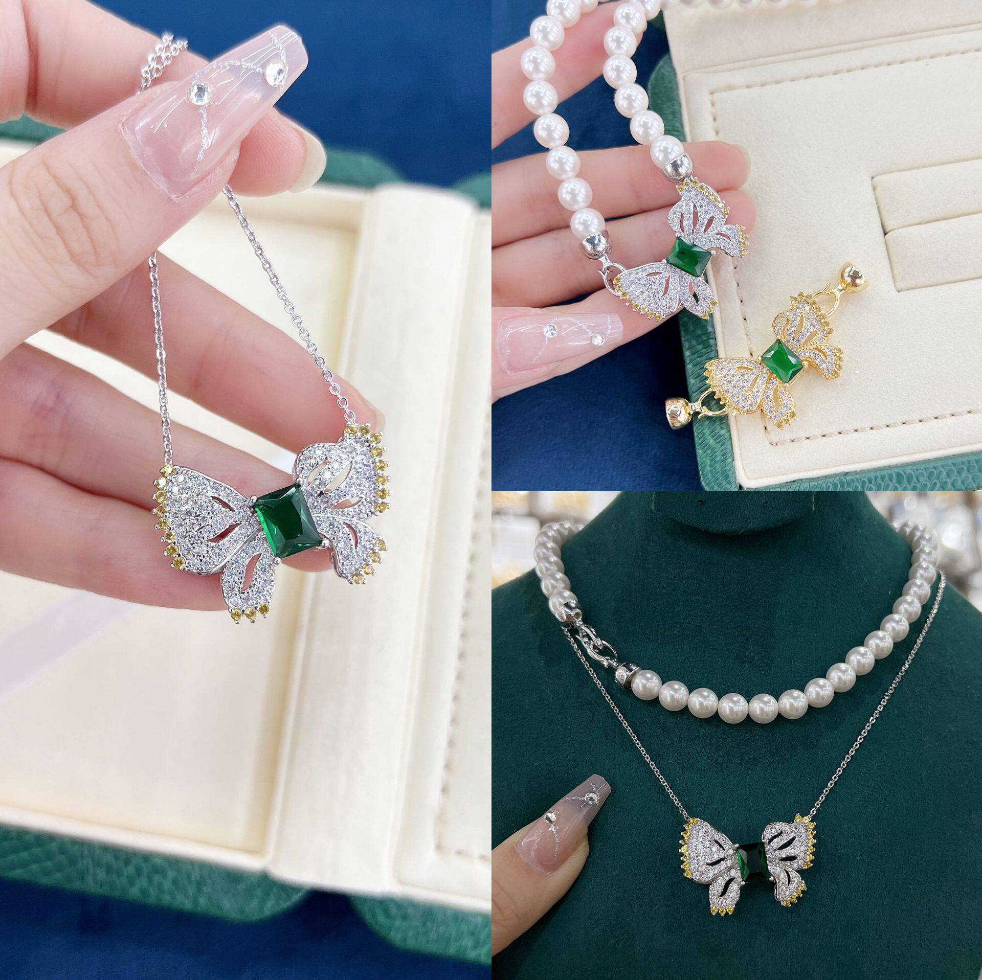 diy配件925镀银蝴蝶珍珠项链夹扣时尚毛衣链手链扣串珠收尾搭扣女