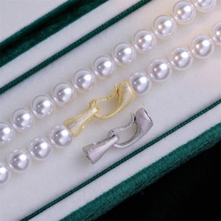 DIY珍珠925镀银珍珠项链连接扣头手工手链收尾扣拉丝磨砂毛衣链扣