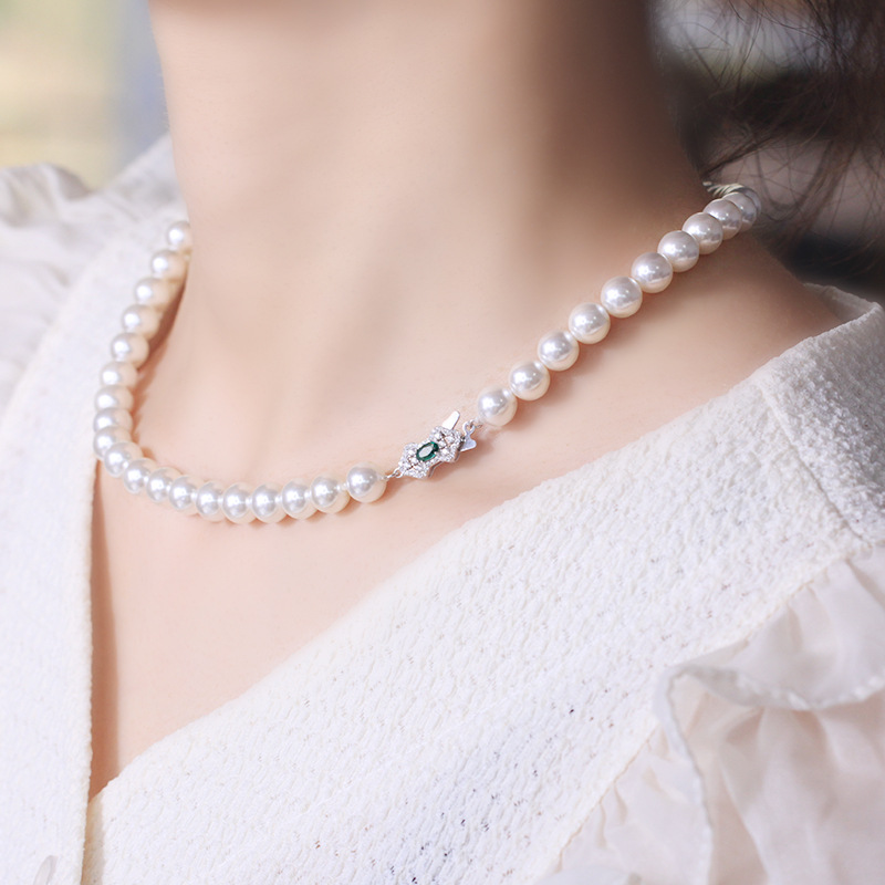 手工串珠手链扣银插棒绿锆石扣