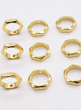 美国14k镀包金配件六角形串珠对孔圈圈外径8-10mmdiy六边形通孔圈