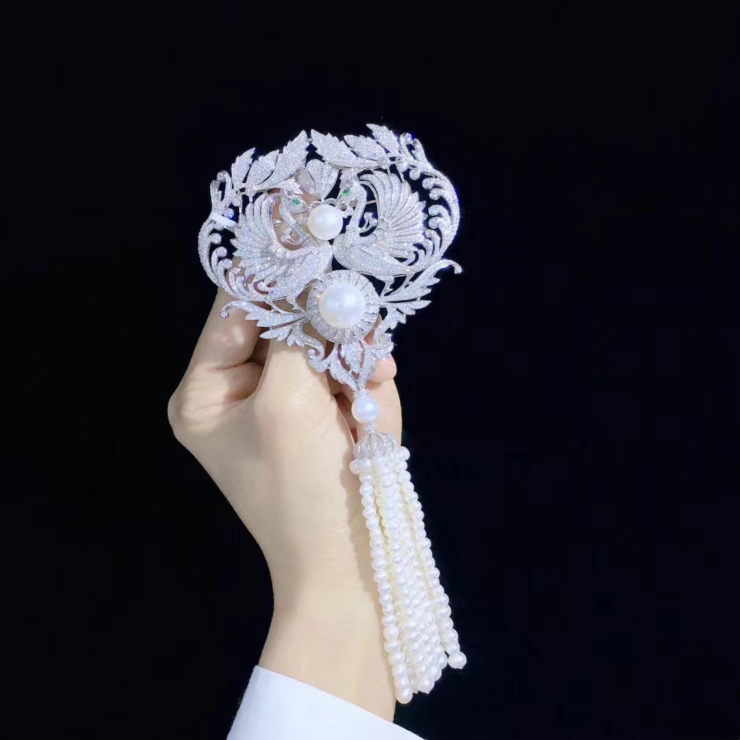 半银天然珍珠女款双凤凰diy配件