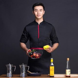 厨师服男长袖厨房七分袖秋冬季工作服单排扣中国风加厚酒店饭店