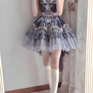 现货秒发洋装花嫁灰色lolita姬袖坎肩连衣裙天鹅舞曲重工公主裙