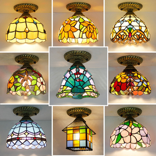 蒂凡尼艺术灯美式 玄关 乡村小吸顶灯阳台地中海灯过道走廊田园风格
