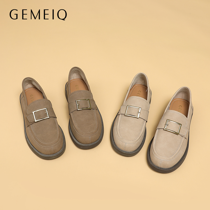 戈美其厚底乐福鞋女新款百搭JK制服百搭英伦小皮鞋软底一脚蹬单鞋