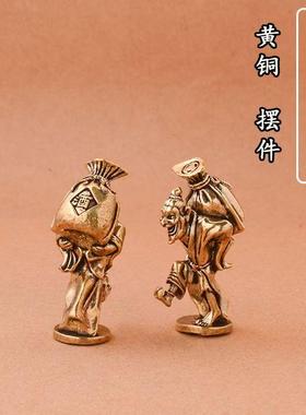 纯黄铜酒鬼老头背酒坛桌面小摆件