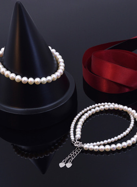 强光近圆淡水珠925纯银叠戴手串