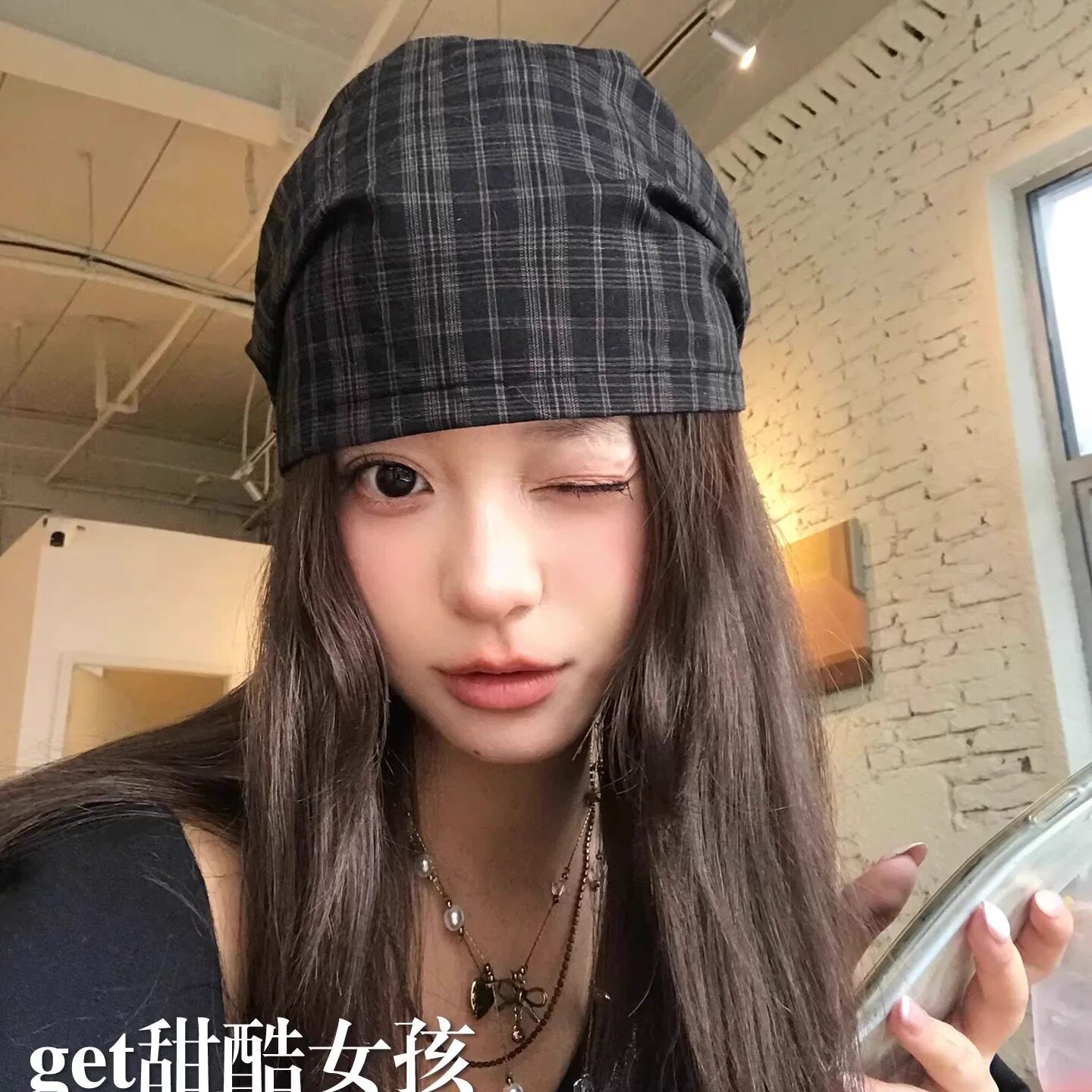 格纹包头帽女夏季薄款头巾发饰绑帽子