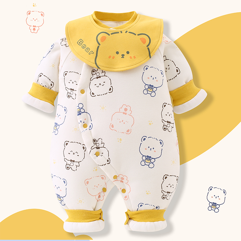 婴儿秋冬保暖夹棉加厚棉服连体衣
