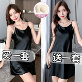 夏季 性感冰丝吊带带胸垫睡裙女宽松大码 高级感丝绸睡衣女夏小个子
