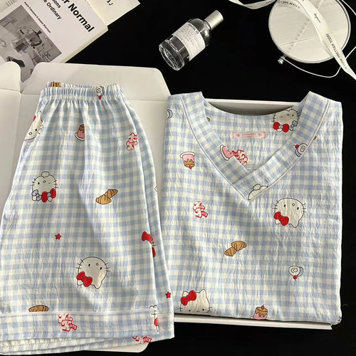 睡衣女夏季新款云朵棉短袖短裤甜美可爱女士家居服套装可外穿宽松