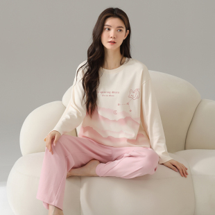 纯棉睡衣女春秋季 长袖 可外穿家居服套装 2026年女士甜美加肥加大码