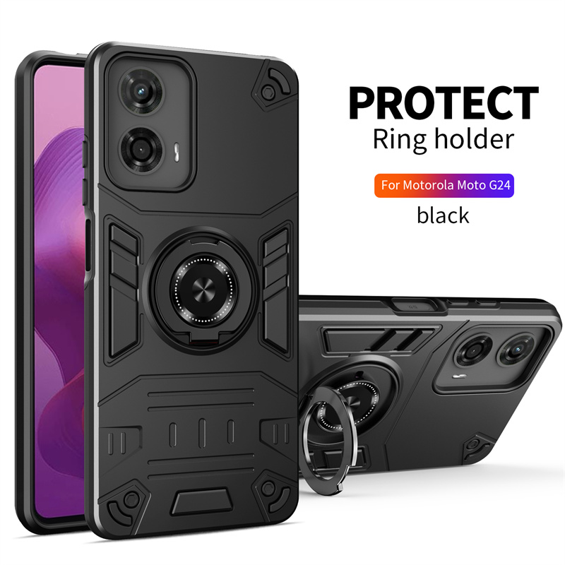 适用于Motorola MOTO G04/手机壳G24/E14/G04S 2024旋转指环支架加厚防摔多功能车载磁吸二合一五侠者保护套