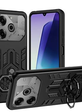 适用于TECNO POVA 6 PRO手机壳TECNO POVA6金属旋转指环支架折叠支架四角气囊防摔加厚二合一护甲保护套