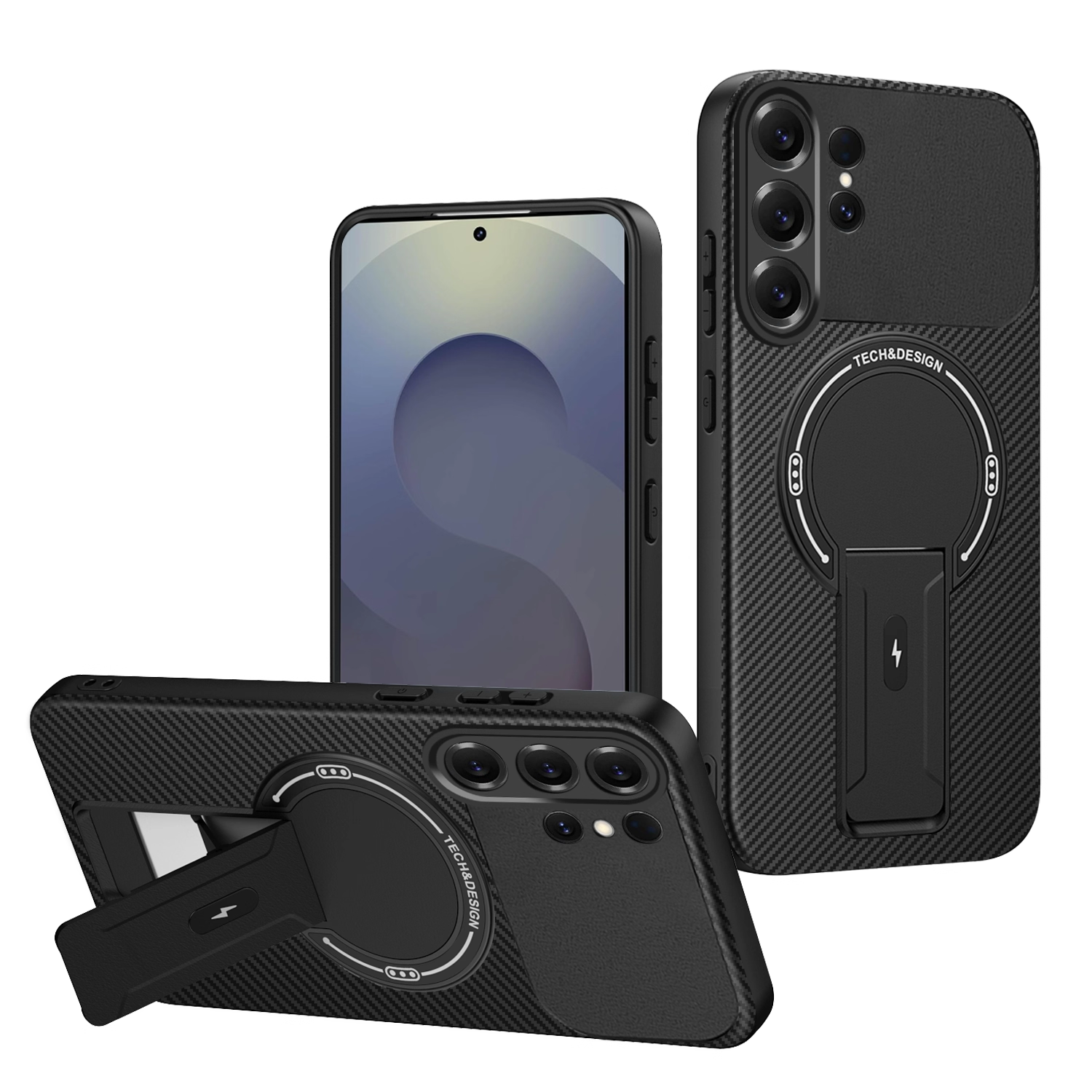 适用于三星Galaxy S26Ultra支架手机壳三星S26/S26+磁吸无线充碳纤维纹加厚防摔保护壳新款