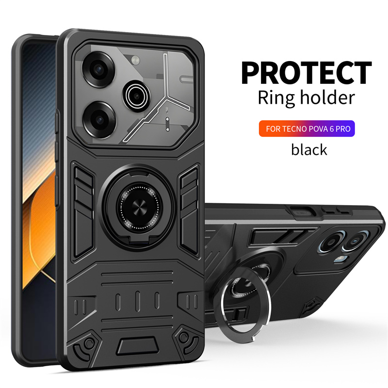 适用于TECNO POVA 6 PRO 5G/POVA 6手机壳旋转指环支架加厚防摔多功能车载磁吸二合一五侠者保护套