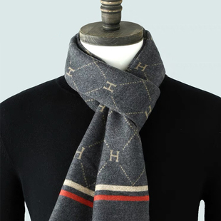 爆款男士秋冬保暖围巾防寒仿羊绒韩版提花休闲百搭围脖高档男款