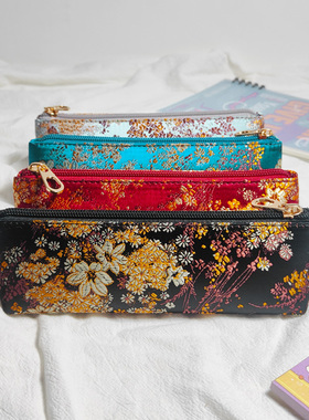 国风刺绣文艺笔袋设计感小众简约高中生复古文具盒绿色系ins风