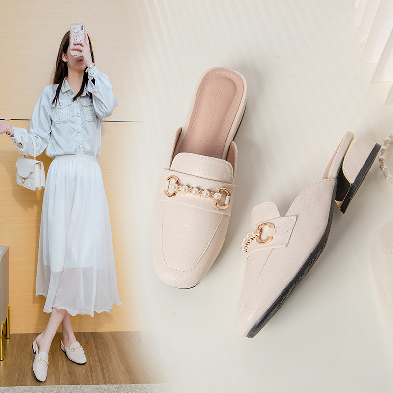 包头半拖鞋女外穿时尚2024春夏季网红半托单鞋懒人穆勒鞋粗跟凉拖