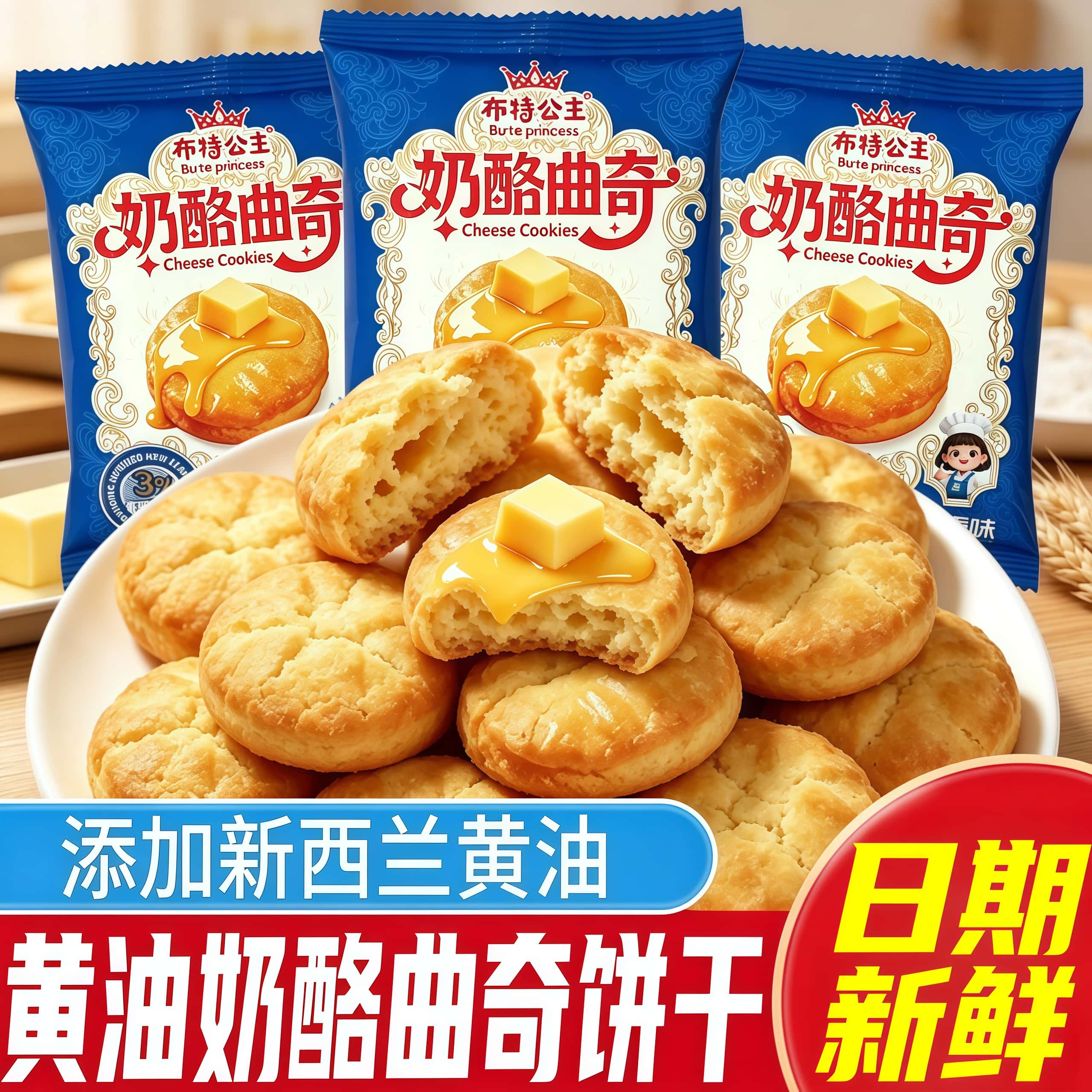 布特公主奶酪曲奇蛋香味散装酥脆曲奇饼干下午茶点心办公休闲零食