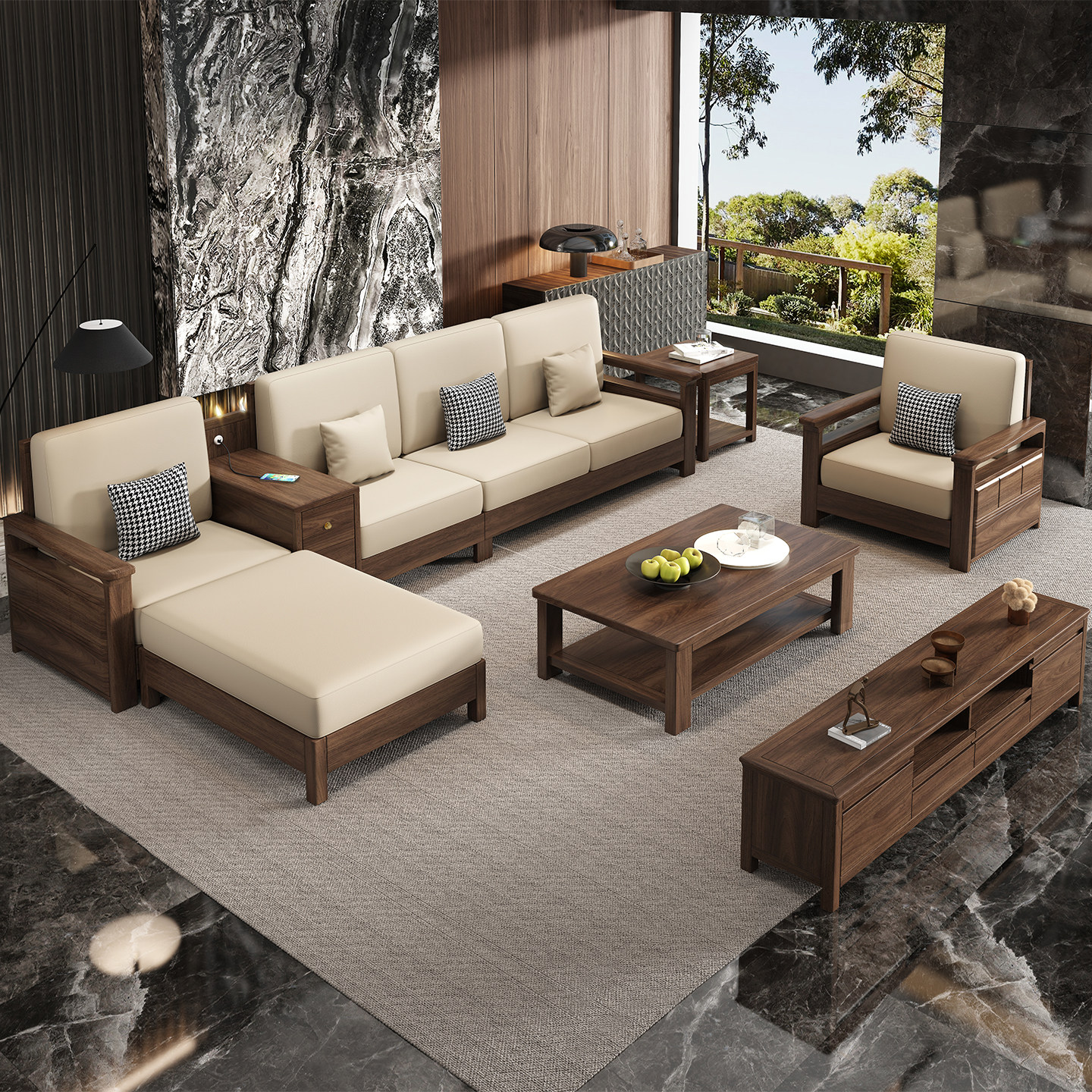 北美黑胡桃新中式实木沙发冬夏两用转角贵妃储物大小户型客厅家具,住宅家具,实木沙发,淘宝优惠券,粉丝福利购,淘宝优惠卷