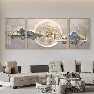 饰画大气沙发背景墙挂画高级感靠山壁画 臻艺现代轻奢客厅三联装