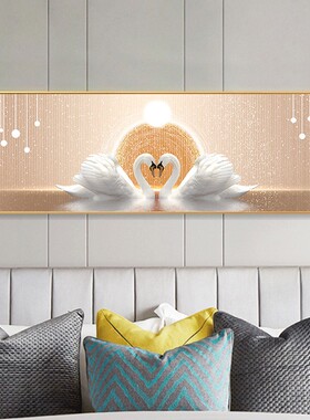 卧室装饰画现代简约挂画轻奢大气壁画主卧床头背景墙画晶瓷画