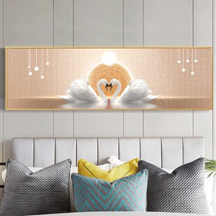 卧室装 饰画现代简约挂画轻奢大气壁画主卧床头背景墙画晶瓷画