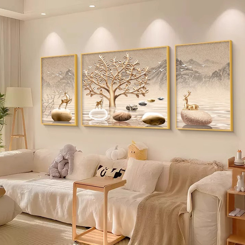 新中式客厅沙发背景墙装饰画2026新款高档大气轻奢高级感晶瓷挂画