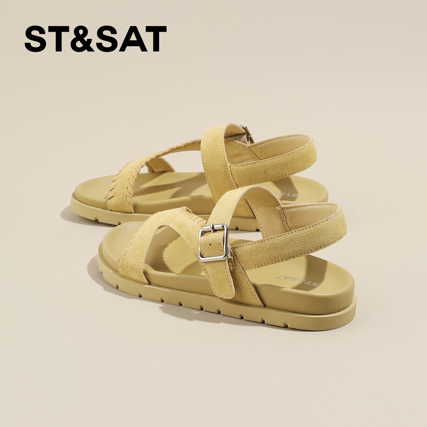 星期六软底勃肯凉鞋女2026夏季新款搭扣露趾平底百搭沙滩罗马凉鞋