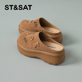 半拖鞋 星期六松糕底勃肯鞋 女休闲一脚蹬包头懒人鞋 新款 女2026春季