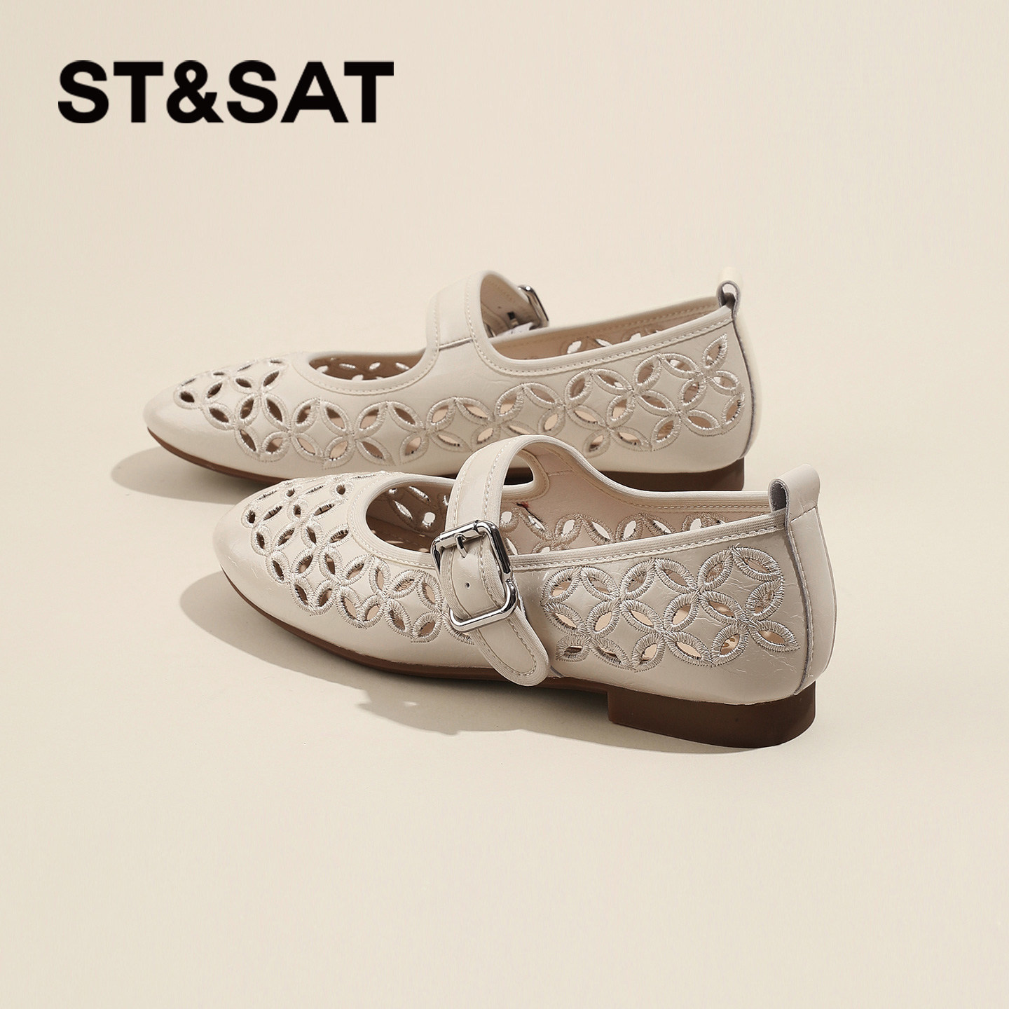 星期六浅口单鞋女镂空玛丽珍鞋女2026夏季平底透气小众设计感女鞋